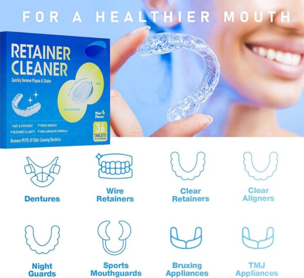 Cleaning Tablets - 36 Tablets,Retainer Cleaning Tablets,Denture Cleaner,Mouth Guard Cleaner for Cleaning Dentures & Orthodontic Dental Appliances - Image 7