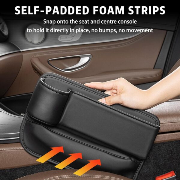 Car Seat Gap Filler Organizer, Car Leather Cup Holder Gap Bag, 2 in 1 Front Seat Gap Filler & Storage Box with Cup Holder & Data Cable Hole, Car Seat Gap Storage Box for Glasses Phones Keys and Cards - Image 6