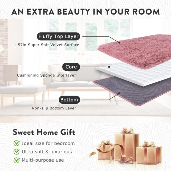 8x10 Large Area Rugs for Living Room, Soft Fluffy Blush Pink Carpet, Thick Comfy Furry Plush Rug for Bedroom Girls Kids Room, Non-Slip Modern Indoor Floor Shag Rug for Nursery Home Decor - Image 5