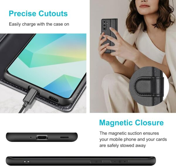 Kuafcase for Samsung A16 Case with 4 Card Slots Magnetic Closure Kickstand Shockproof Protective Phone Case for Samsung A16 - Black - Image 6
