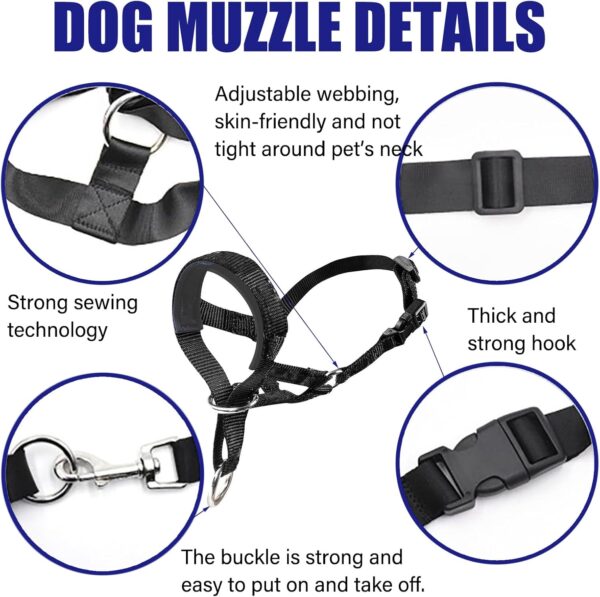 JSTHHTT 2PCS Head Collar, dog mouth harness, Head Collar for Medium Dogs, Adjustable Lightweight, Easy to Use, Adjustable and Easily Control, Professional Anti-Pull Training Aid (L,Black) - Image 4