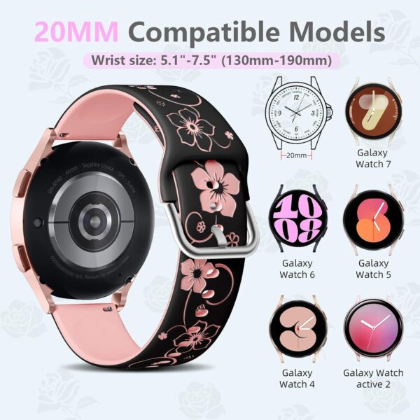 Mastten 20mm Flowers Engraved Strap Compatible with Samsung Galaxy Watch 7 6 5 4 Strap 40mm 44mm, Galaxy Watch FE / 6 4 Classic / 5 Pro/Watch 3 41mm / Active 2, Soft Silicone Sport Band for Women - Image 8
