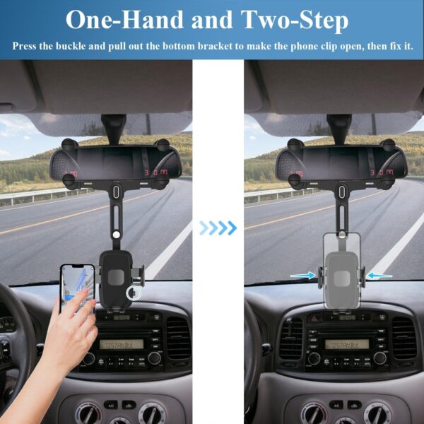 JDHDL Phone Mount for Car, Rear View Mirror Phone Holder, Rotatable and Retractable Phone Holder for Car Compatible with iPhone Samsung All 4-7 Inch Cell Phones - Image 5