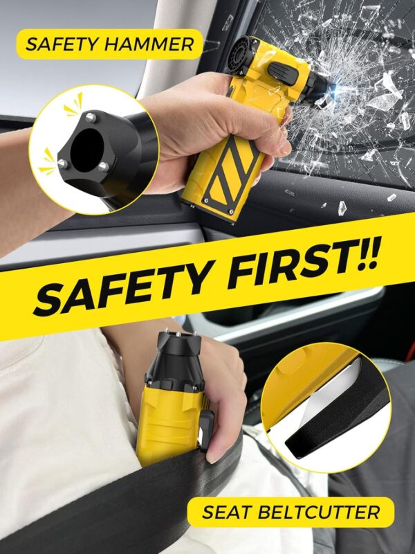 Smiling Shark Compressed Air Duster, 110000RPM Stepless Speed Electric Cordless Air Blower, Emergency Cutter & Hammer - Perfect for Yard/Lawn/Leaf/Dust/PC/Car/Camping, JF-02(Yellow) - Image 6