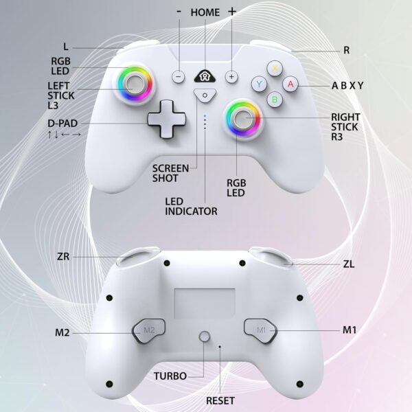 Subsonic – Wireless controller for Switch and Switch Oled – Gamepad bluetooth controller with LED, vibrations ant 6 axis gyro - White - Image 3