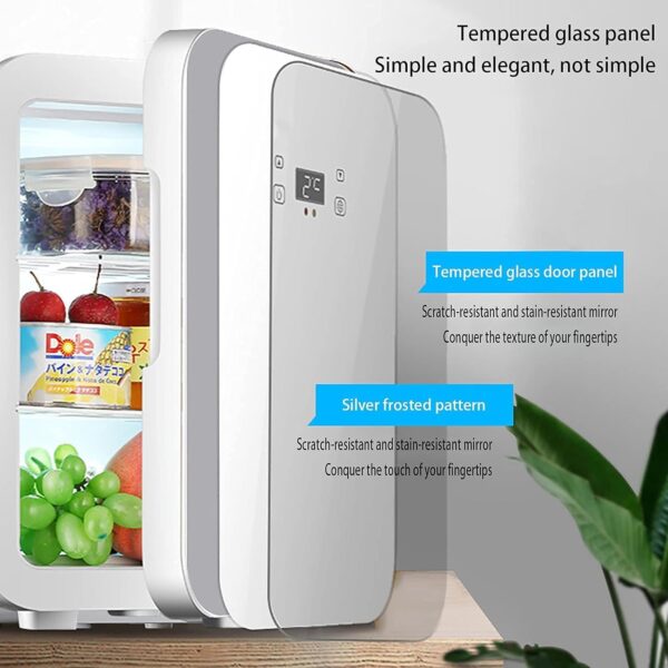XLTEAM Mini Fridge, 10L Portable Personal Fridge, Compact Fridge with Glass Panel Door, Quiet Cooler & Warmer, LED Smart Touch Screen, for Skincare, Food, Drinks, Car and Home - Image 4