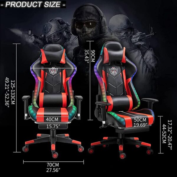 Bluetooth Gaming Chair - Ergonomic Video Chair with Speakers, LED Light, Footrest, Headrest, and Lumbar Pillow for Office and Gaming Comfort - Image 3