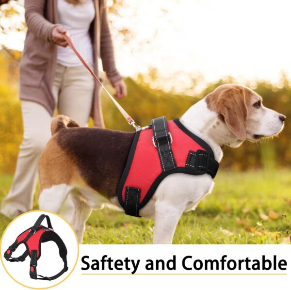 FYY Dog Harness No Pull, Breathable Adjustable Pet Harness Dog Vest Harness, Reflective Oxford Easy Control Dog Harness with Sturdy Handle for Small Medium Large Dogs L-Red - Image 3