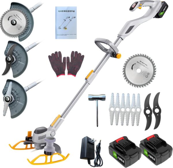 Cordless Strimmer, Electric Garden Strimmer with 2 x 21V 4000mAh Batteries, 3 Types Blades, 1-54cm Retractable Lawn Mower Grass Strimmer, for Garden Lawn 21B - Image 2