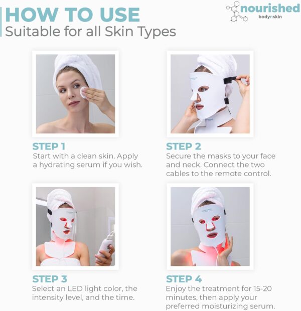 Nourished Bodynskin LED Light Therapy Face & Neck Mask - Facial Skin Care Device - 7 Colors Red & Blue - Rejuvenation, Anti-aging Product for Wrinkles - Image 5