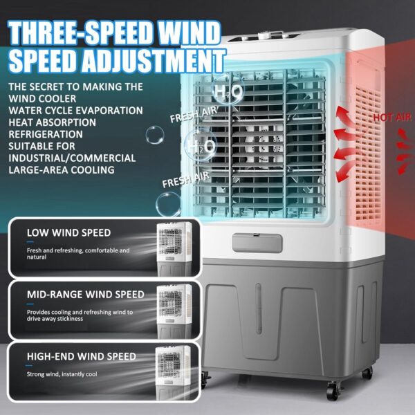 Evaporative Air Cooler 3-IN-1 with Ice Packs & 90° Oscillation - Portable Cooler for Bedroom, 3 Speeds Air Conditioner - Image 5