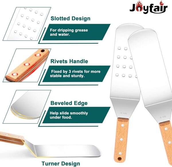 22Pcs Griddle Accessories Kit(18/10 Stainless Steel), Joyfair Outdoor Flattop Grill Accessory Set, Commercial Grade BBQ Tools for Camping Grilling Cooking, Rust-Free & Easy Cleaning (Wooden Handle) - Image 3