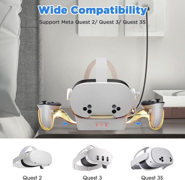 Aceshop Charging Stand for Meta Quest 3S/2 Magnetic VR Charging Dock with Controller Holder and Indicator Light, 2 Rechargeable Batteries - Image 3