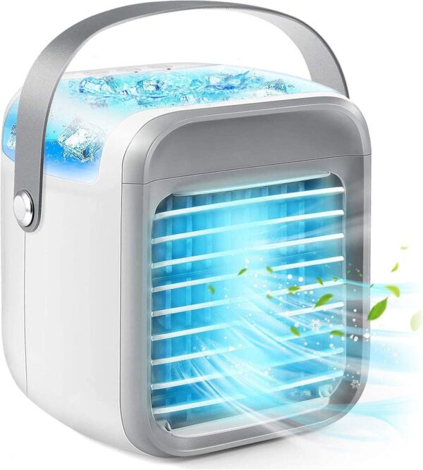 Portable Air Cooler, Personal Mini Air Conditioner, 3 in 1 Mini Evaporative Conditioner with Handle / 7 LED Light/Humidifier/Purifier/ 3 Speeds Desktop Cooling Fan for Home, Office and Bedroom - Image 2