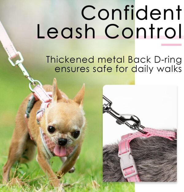 ThinkPet Reflective Breathable Soft Air Mesh No Pull Puppy Choke Free Over Head Vest Ventilation Harness Leash Set for Puppy Small Medium Dogs Pink M - Image 5