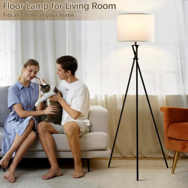 GyroVu Tripod Floor Lamp for Living Room, Standing Lamp with Foot Switch, Modern Floor Lamp with White Shade for Living Room, Bedroom, Office(Bulb Not Included) - Image 3