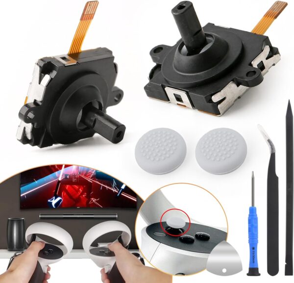 RongZy 2Pcs for Oculus Quest 2 Joysticks Replacement Kit for Meta Quest 2 Controller Thumbstick Replacement Joystick Drift Repair Replace Accessory with Tools+2 Pieces VR Joystick Cap - Image 2