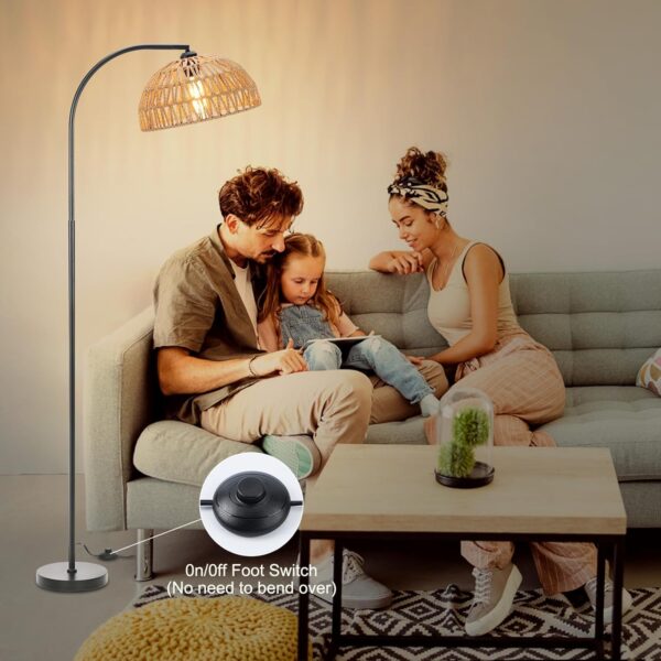Winverty Arc Floor Lamp for Living Room Farmhouse 65" Tall Floor Lamp with ON/Off Foot Switch, Bedroom Black Standing Lamp, Adjustable Rattan Lamp Shade Boho Floor Lamps, Over Couch Reading Lamp - Image 5