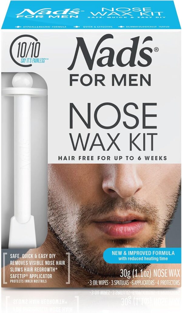 Nad's For Men Nose Waxing Kit, Nose Hair Removal, Nose Wax, Wax Kit Includes 30g Hard Wax, 4 Moustache Protectors, 6 Applicators, 3 Spatulas, 3 Antibacterial Wipes & 3 Post Wax Wipes - Image 2