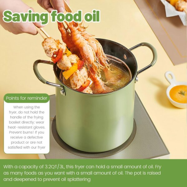 Deep Fryer Pot with Strainer Basket and Lid, 3L Stainless Steel Deep Fryer Pan with Handle, Multipurpose Cooking Pot, Bacon Grease Container for Frying Fish Shrimp Chicken Fries - Image 7
