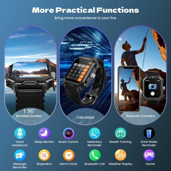 Njord Gear Military Smart Watch for Men ( Make/Answer Call ) 100 Days Battery Life IP68 Waterproof Fitness Tracker Watch with Heart Rate Blood Pressure Sleep Monitor Smartwatch for Android iOS Phones - Image 8