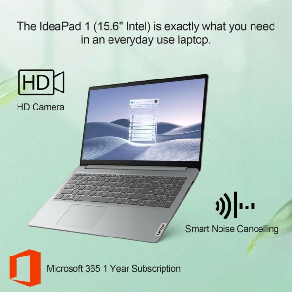 Lenovo IdeaPad 1 Home Laptop, 15.6" FHD Display, Intel Celeron Dual Core Processor, 20GB RAM, 128GB eMMC + 1TB PCIe SSD, 1 Yr Office 365, Wi-Fi 6, W11H, Additional 1 Yr ADP - Image 3