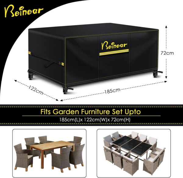 Beinear Garden Furniture Cover Waterproof Rectangular 185 x 122 x 72 cm, Outdoor Patio Rattan Sofa Table and Chair Set Cover with Air Vent, Windproof Buckles, Anti UV/Tear 420D Oxford Fabric - Image 3