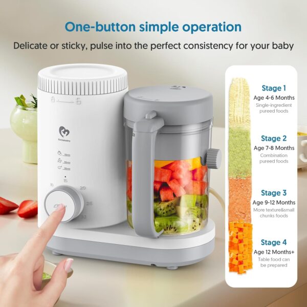 Baby Food Maker Bellababy Baby Food Processor, Puree Blender Steamer with Reversible Steam Basket, One Button Easy Operation & Large Opening for Easy Cleaning (Grey-01) - Image 7