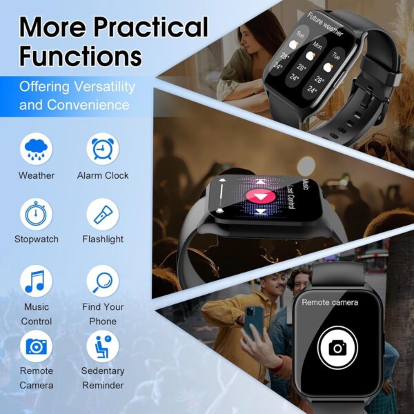 Smart Watch for Men Women Answer/Make Call, 2025 HD Screen 1.85" Fitness Watch, Sleep Monitor/Step Counter/Heart Rate, 110+ Sports Activity Tracker, IP68 Waterproof Smartwatch for Android iOS Black - Image 8