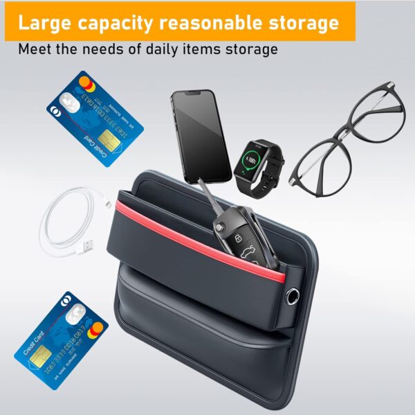 Yumzeco Car Seat Gap Filler, 2PCS Car Front Seat Side Gap Storage Organizer. Seat Gap Filler with PU Leather Storage Organizer. Car Seat Crevice Slit Pockets for Phones,Cards and Keys（Black&Red） - Image 5