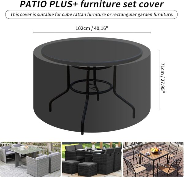 PATIO PLUS Outdoor Furniture Covers Round Patio Table Cover Waterproof - Garden Furniture Set Covers Circular for Patio Table and Chairs 102x71cm Green - Image 3