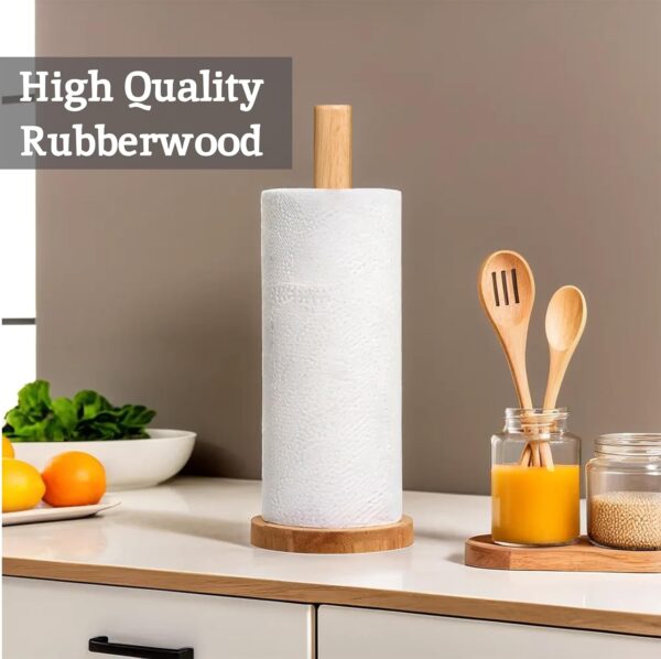 Premier Housewares Eco-friendly Kitchen Roll Holder Rubberwood Toilet Roll Holder Sturdy Base Antifungal Paper Towel Holder for Kitchen Toilet Home, Brown - Image 6