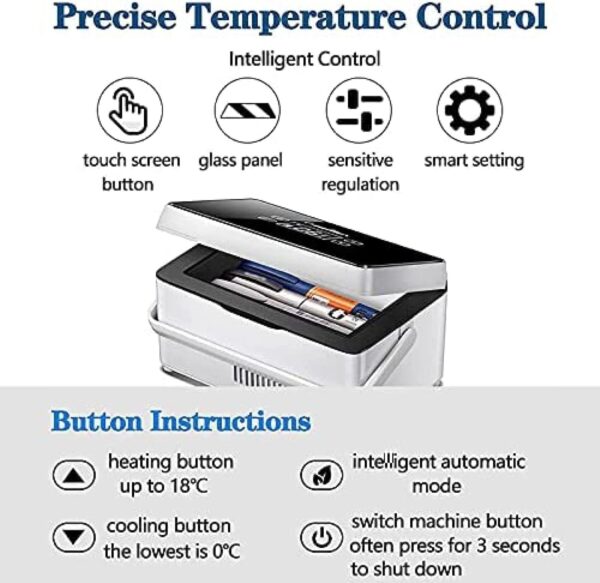 Insulin Cooler,Portable Smart Mini Refrigerator,Mini Insulin Refrigerator 0-18 °C,for Car/Travel/Aircraft,with Shoulder Bag,2Battery - Image 5