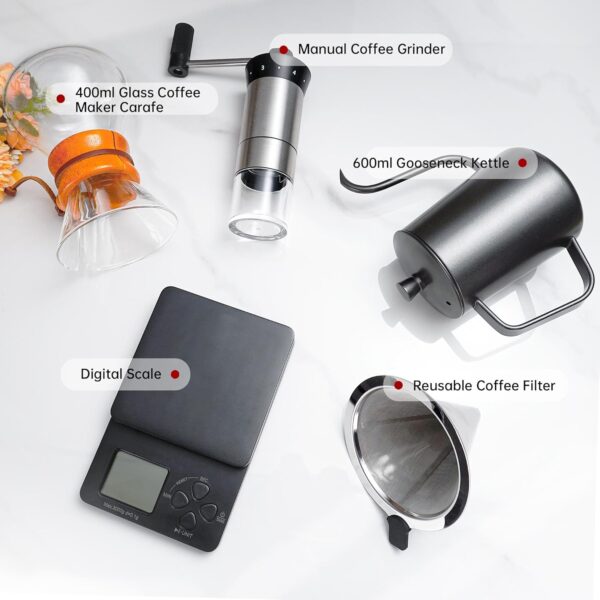 Pour Over Coffee Kit, Coffee Maker Set, All in One Hand Drip Coffee Set, Coffee Grinder Manual Set, Ideal for Anniversary Birthday Gift - Image 3
