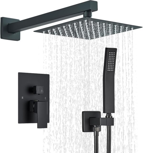 Ackwave Shower Faucet Matte Black Shower System with 8 Inches Rain Shower Head and Handheld Spray Bathroom Luxury Rain Shower Faucet Set Complete Wall Mounted - Image 2