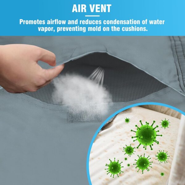 Velway Rattan Garden Furniture Covers: Waterproof 200x200x71cm Square Outdoor Table Cover with Air Vent Anti-UV Windproof for Patio Cube Dining Set - Grey - Image 6