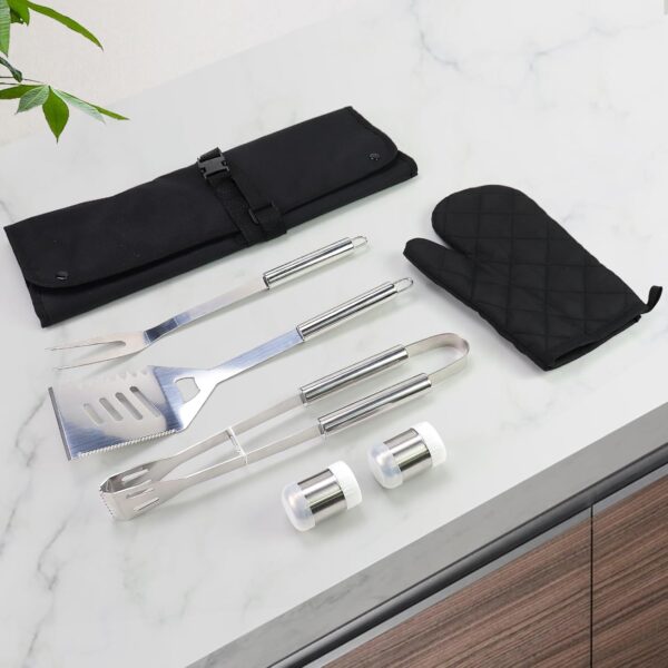 Fltengle 7pcs BBQ Stainless Steel Grill Tools Set with Aprons and Gloves, Professional Barbecue Accessories BBQ Kit for Camping, Picnics, the Backyard - Image 7