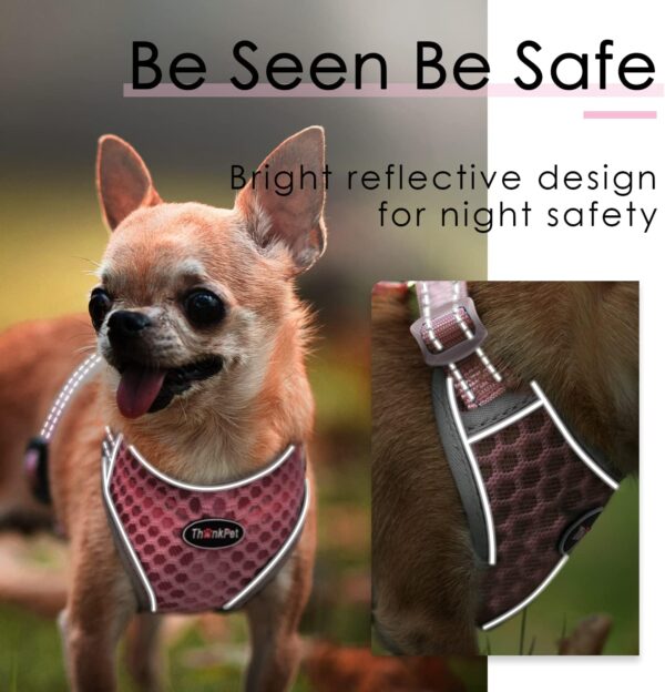 ThinkPet Reflective Breathable Soft Air Mesh No Pull Puppy Choke Free Over Head Vest Ventilation Harness Leash Set for Puppy Small Medium Dogs Pink M - Image 6