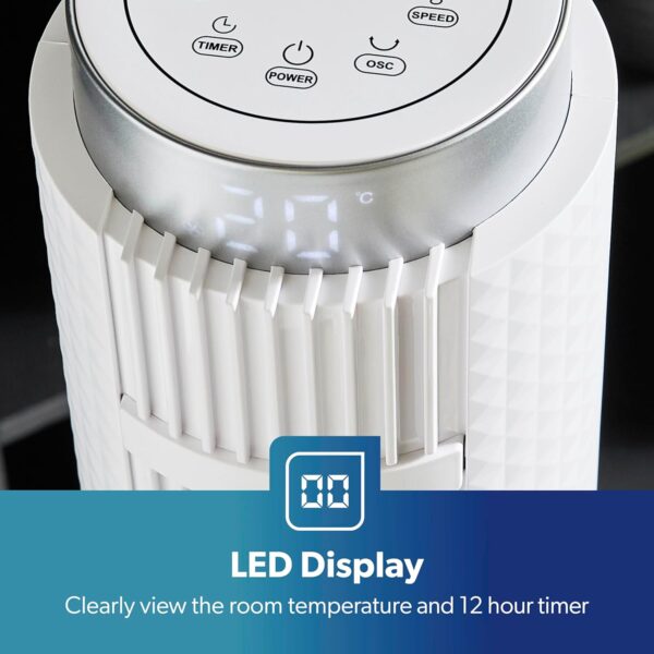 GEEPAS 46" Tower Fan with Remote Control | Bladeless Oscillating Cooling Digital Touch Display, 3 Speed Levels 4 Wind Modes With 12H Timer | Electric Standing Air Circulator for Home Office, 45W White - Image 7