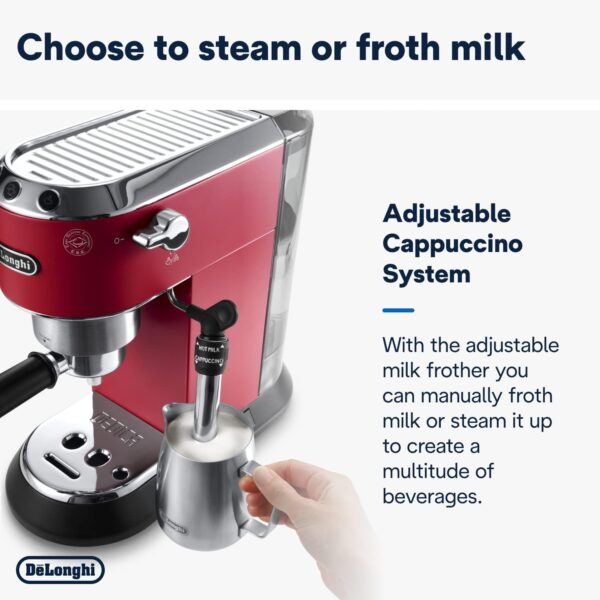 De'Longhi Dedica Style Traditional Pump Espresso Machine, Coffee and Cappuccino Maker, EC685R, 1 liters, Red - Image 5