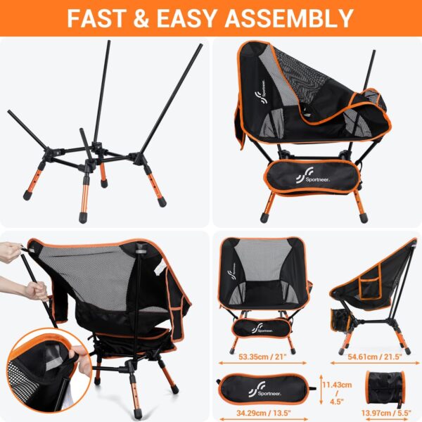Sportneer Camping Chairs, Folding Chairs for Outside Adjustable Height Beach Chair for Adults Portable Camp Chairs Foldable Compact Backpacking Chair for Camping Hiking Picnic Outdoor - Image 5