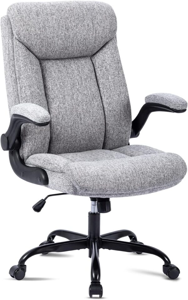 MZLEE Executive Office Chair, Ergonomic Computer Desk Chair Swivel Work Chair with Flip-up Armrest, Adjustable Height, Comfortable for Office Home Gaming(Grey Fabric) - Image 2