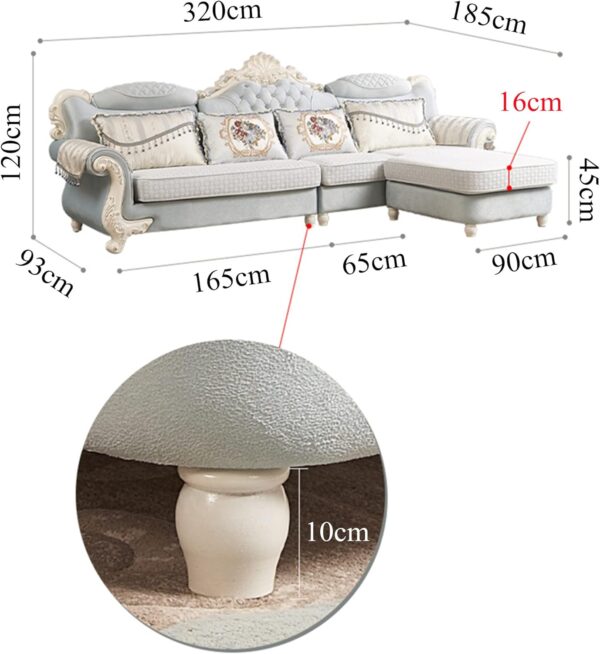 WTTTTW Modern Fashion Living Room Sofa w/Corner Chaise Longue, Farmhouse Decoration L Shape Velvet Fabric Sectional Sofa Couch, Removable & Washable Solid Wood Sofa, Light Blue - Image 8