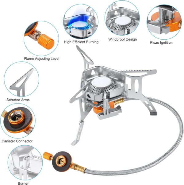 Adiwo Camping Stove Portable, Windproof Backpacking Burner, 3500W Rocket Gas Stove With Piezo Ignition, Foldable for Outdoor Hiking, Picnic, Trekking, BBQ - Image 5