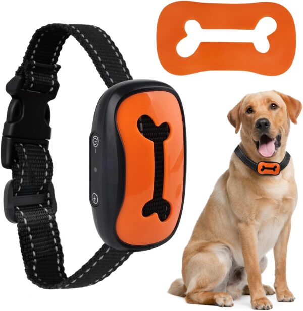 Anti Bark Collars for Dogs, Rechargeable Bark Collar with 7 Adjustable Sensitivity Levels, Smart Dog Barking Collar Humane Vibration Beep Anti Barking Device for Small Medium Large Dogs (Orange-Bone) - Image 2