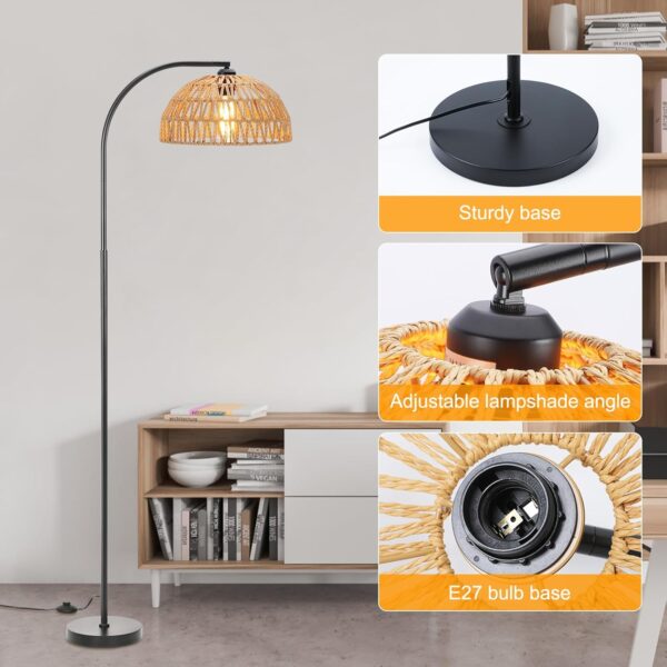 Winverty Arc Floor Lamp for Living Room Farmhouse 65" Tall Floor Lamp with ON/Off Foot Switch, Bedroom Black Standing Lamp, Adjustable Rattan Lamp Shade Boho Floor Lamps, Over Couch Reading Lamp - Image 6