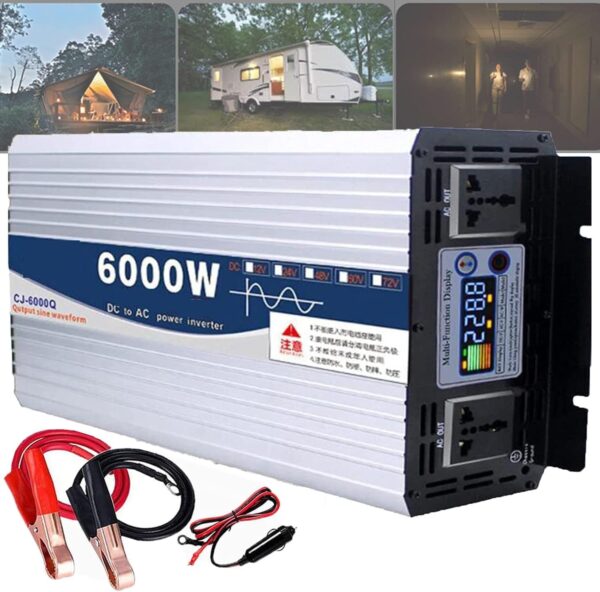 Inverter 6000w/8000w Pure Sine Wave Inverter, With Smart Color Screen, Dc 12v/24v/48v/60v to 110v/220v Ac Inverter for Car, For Kettle, Induction Cooker, Refrigerator,24Vto220V-600 - Image 2