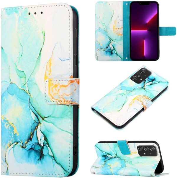 Knoowcase for Wallet Samsung Galaxy A14 Case Samsung A14 5G Shockproof PU Leather Case Marble Flip Bumper Case with Built-in Card Holder Protective Kickstand Skin Cover for Samsung A14, Green - Image 6