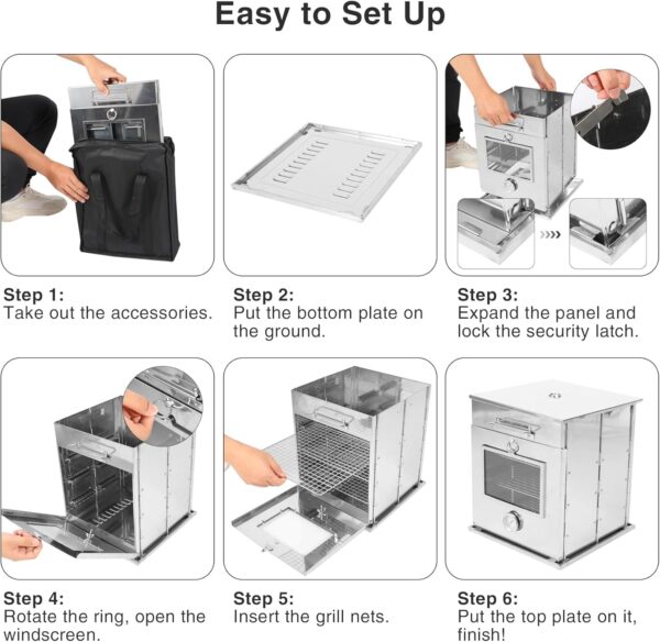 Lineslife Foldable Camping Oven with 3 Tier Grill, Portable 304 Stainless Steel Camping Stove with Thermometer for Use with Propane Gas Stove and Wood Camhorse, Outdoor Cooking, Picnic - Image 9