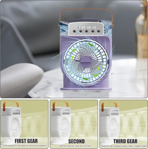 Portable Air Conditioner Fan 600ML, 4 in 1 Personal Mini Cooling Fan with Water Mist Spray, Quiet Air cooler Fan With 1/2/3 H Timer 3 Speeds, 7 Colors LED Night Lights, Personal Evaporative Coolers - Image 6